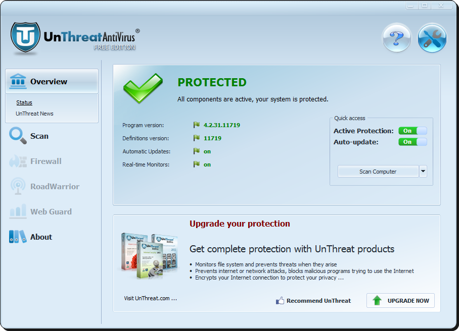 برنامج UnThreat Free AntiVirus لحماية الكمبيوتر من البرمجيات الخبيثة