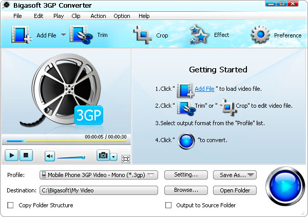 برنامج Bigasoft 3GP Converter لتحويل الفيديو الي 3GP