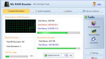 برنامج Mz RAM Booster لتسريع الكمبيوتر وتنظيف الرامات
