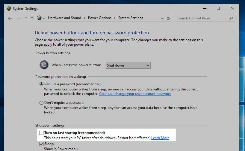 Windows-10-disable-fast-startup
