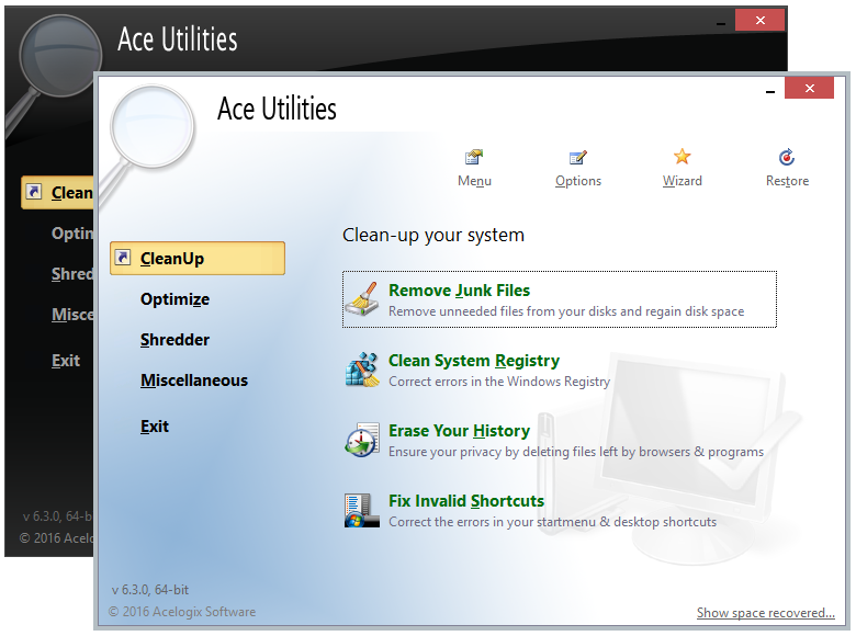 برنامج Ace Utilities لاصلاح مشكلات النظام وتنظيف الجهاز